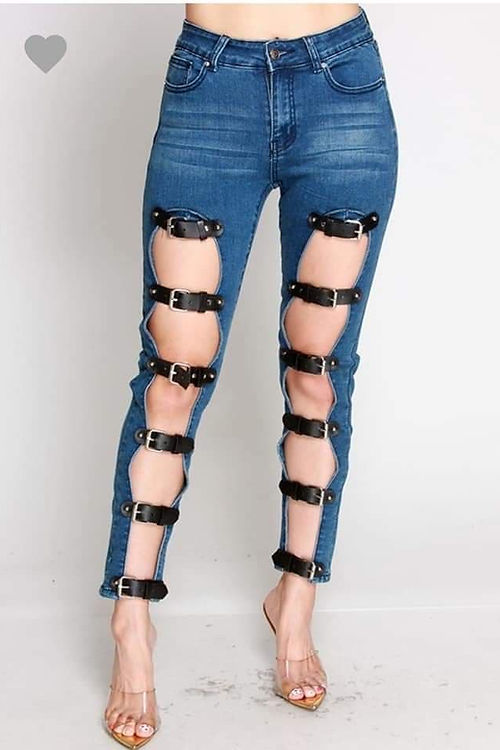 Hollow Out Holes Denim Pants