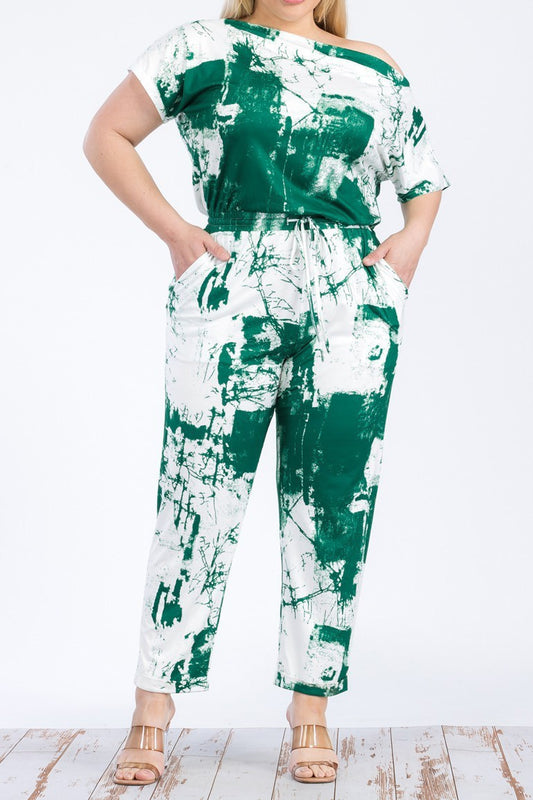 Tie Dye Off Shoulder Knit Jumpsuit