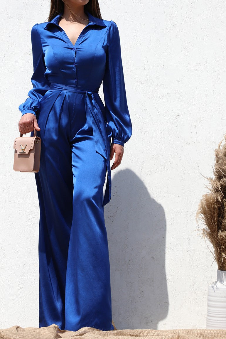 Button Down Satin Jumpsuit